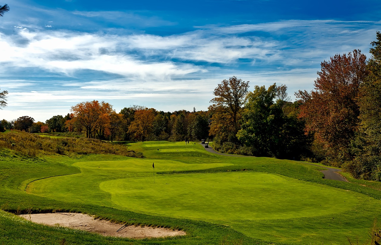Lush green golf course on beautiful fall day in Salisbury, NC