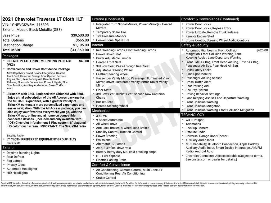 2021 Chevrolet Traverse LT Cloth