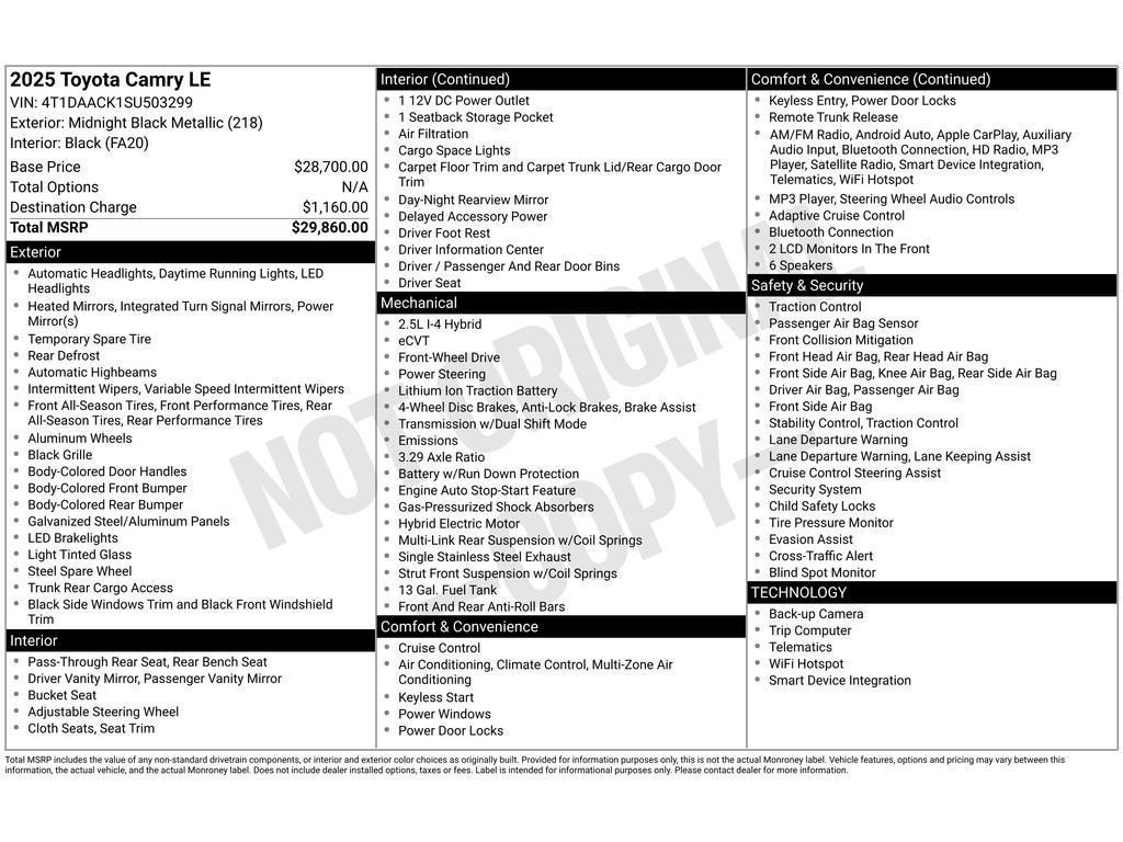 2025 Toyota Camry Hybrid LE