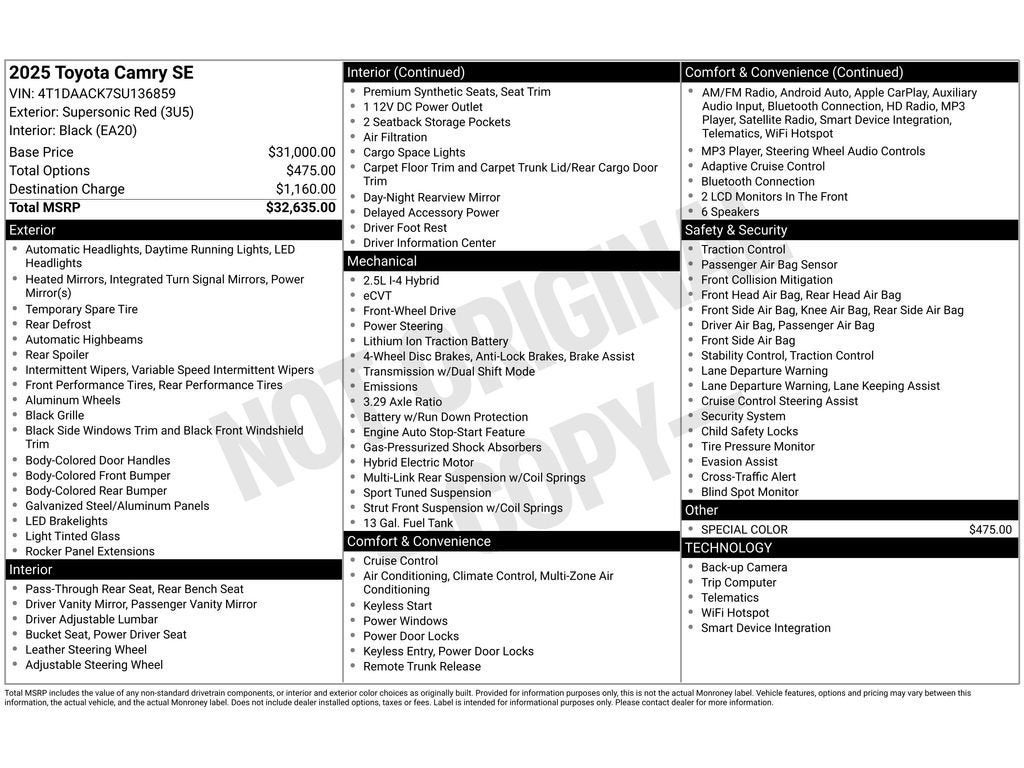 2025 Toyota Camry Hybrid SE