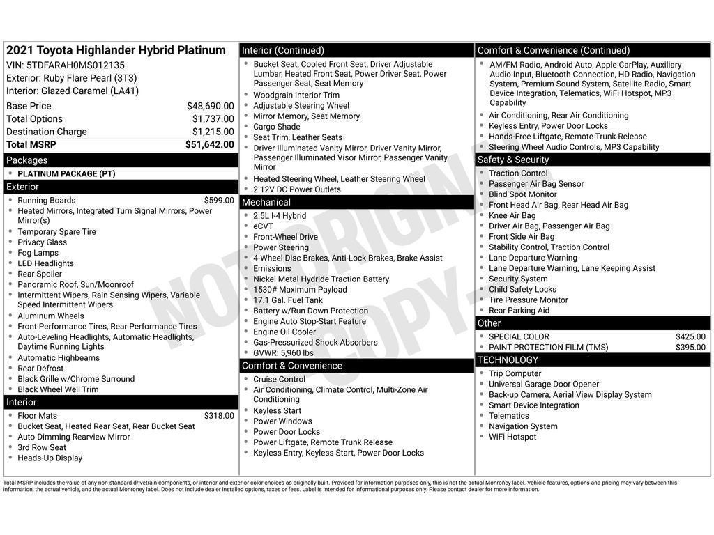 2021 Toyota Highlander Hybrid Hybrid Platinum