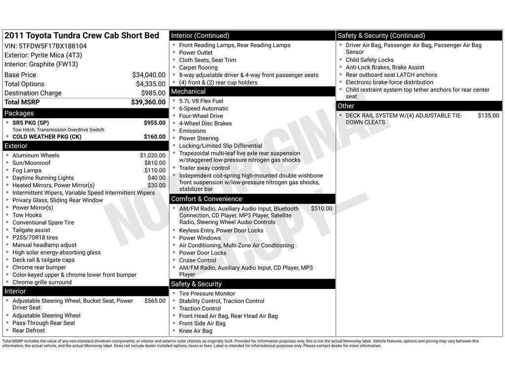 2011 Toyota Tundra Grade 5.7L V8 w/FFV (A6)