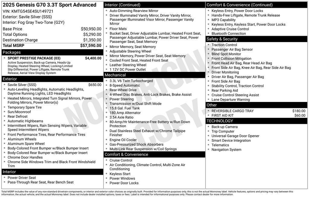 2025 Genesis G70 3.3T Sport Prestige