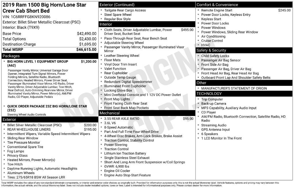 2019 RAM 1500 Big Horn/Lone Star