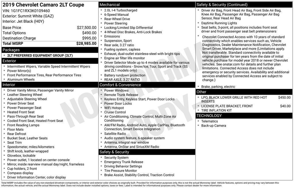 2019 Chevrolet Camaro 2LT 2LT