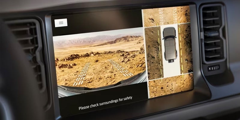 A view of the infotainment system displaying the rear safety backup cam in a 2024 Ford Bronco