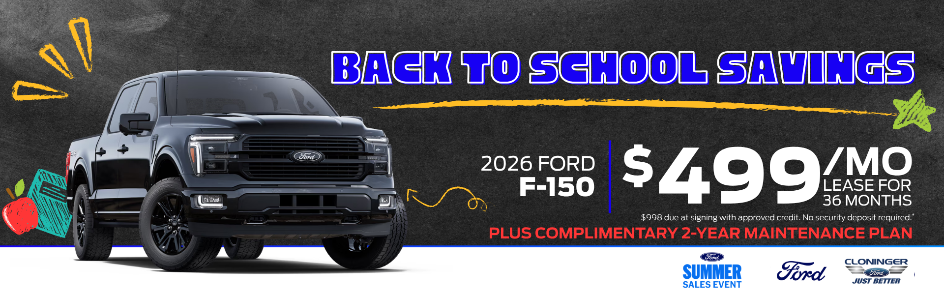 Lease a 2026 Ford F-150 for $499/mo for 36 mos.