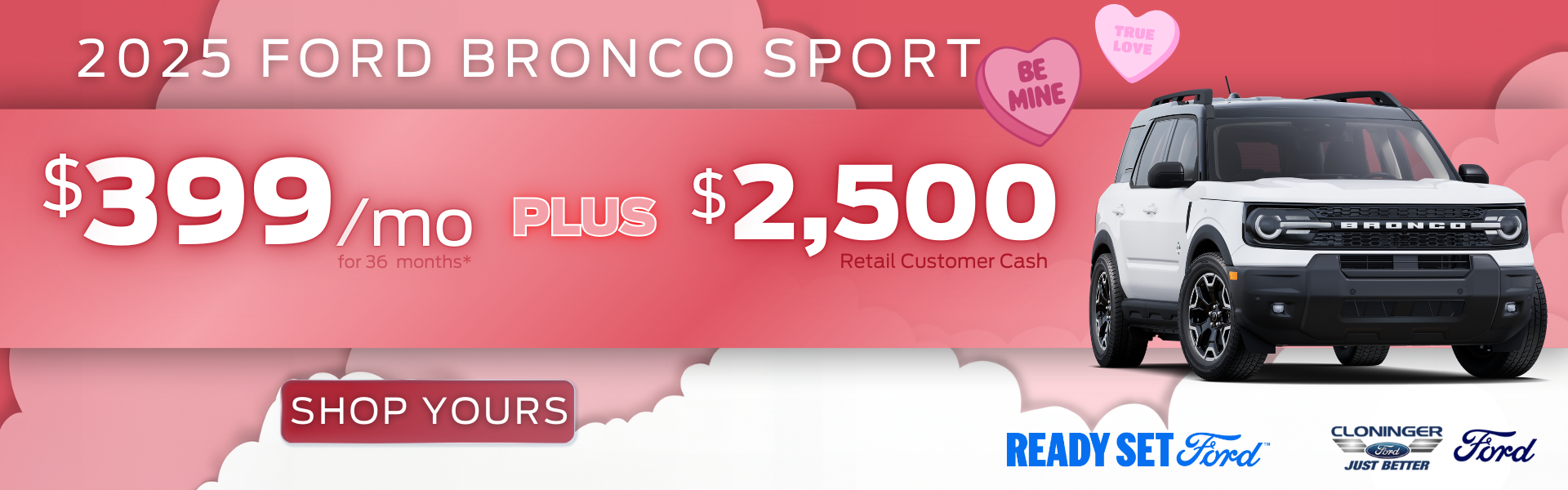 Lease a 2025 Bronco Sport for $399/mo plus customer cash