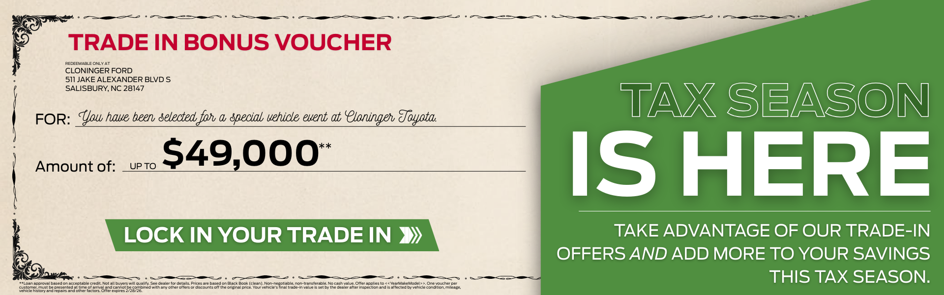 Tax season in here. Lock in your trade in