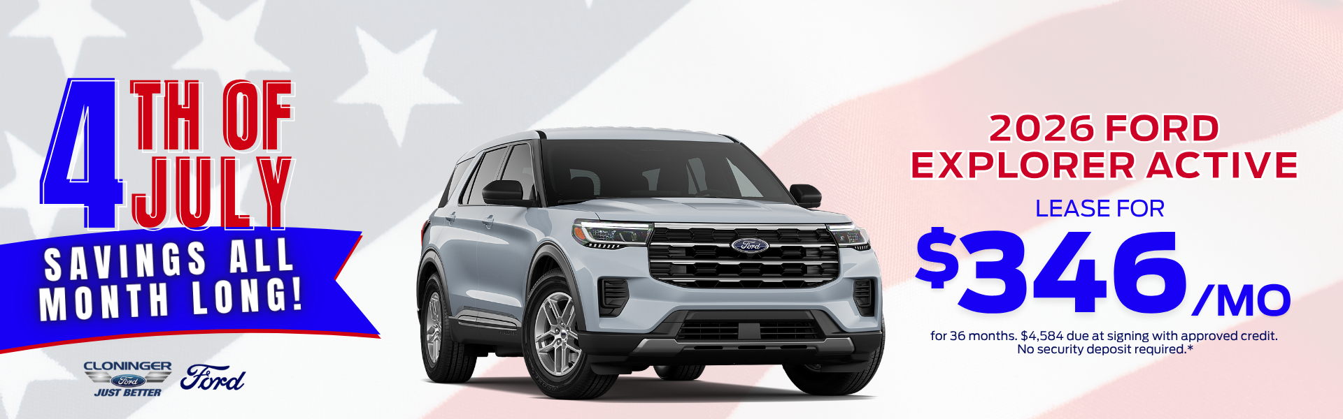 Lease a Ford Explorer Active for $346/mo for 36 mos.
