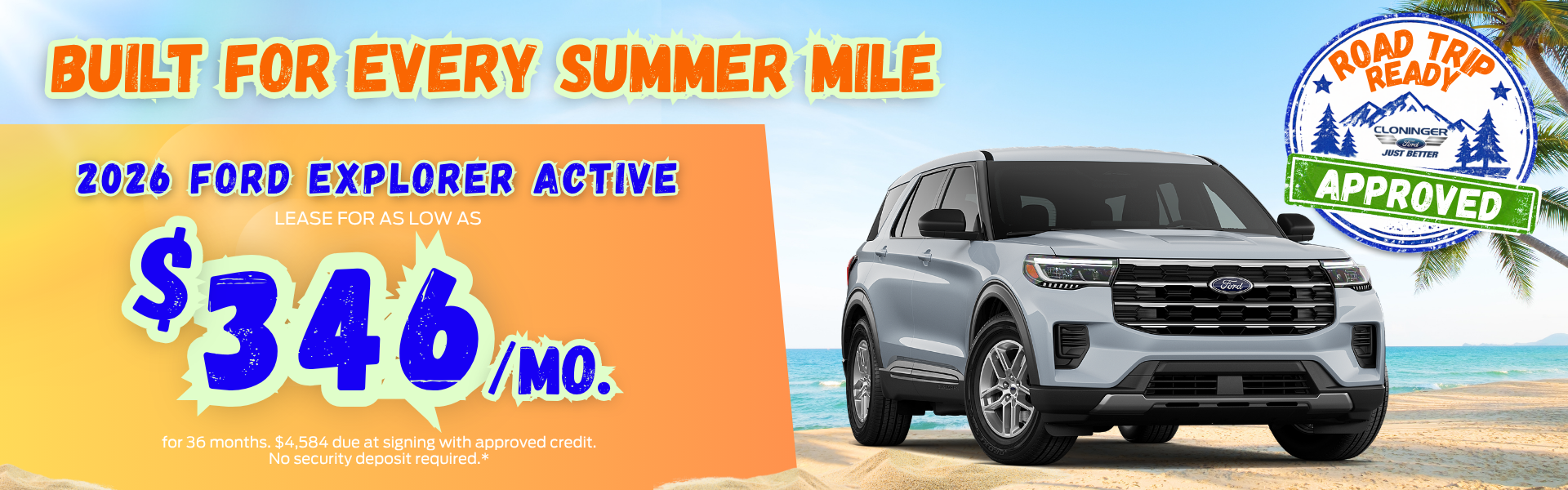 Lease a Ford Explorer Active for $346/mo for 36 mos.