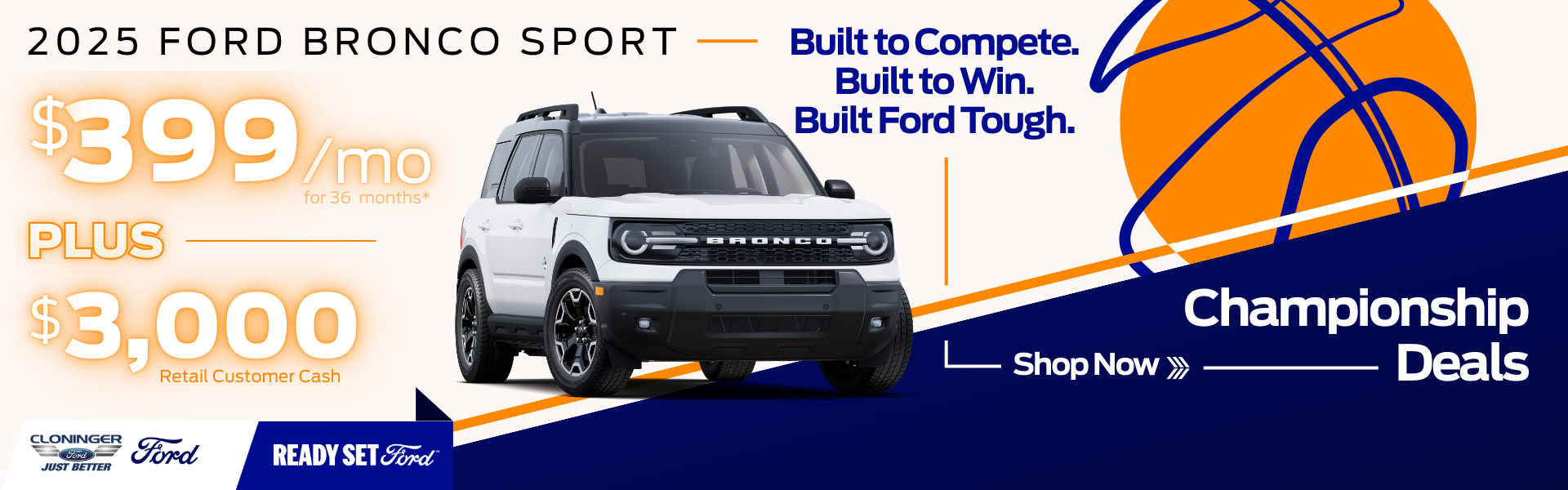 Lease a Bronco Sport for $399/mo for 36 mos. + bonus cash