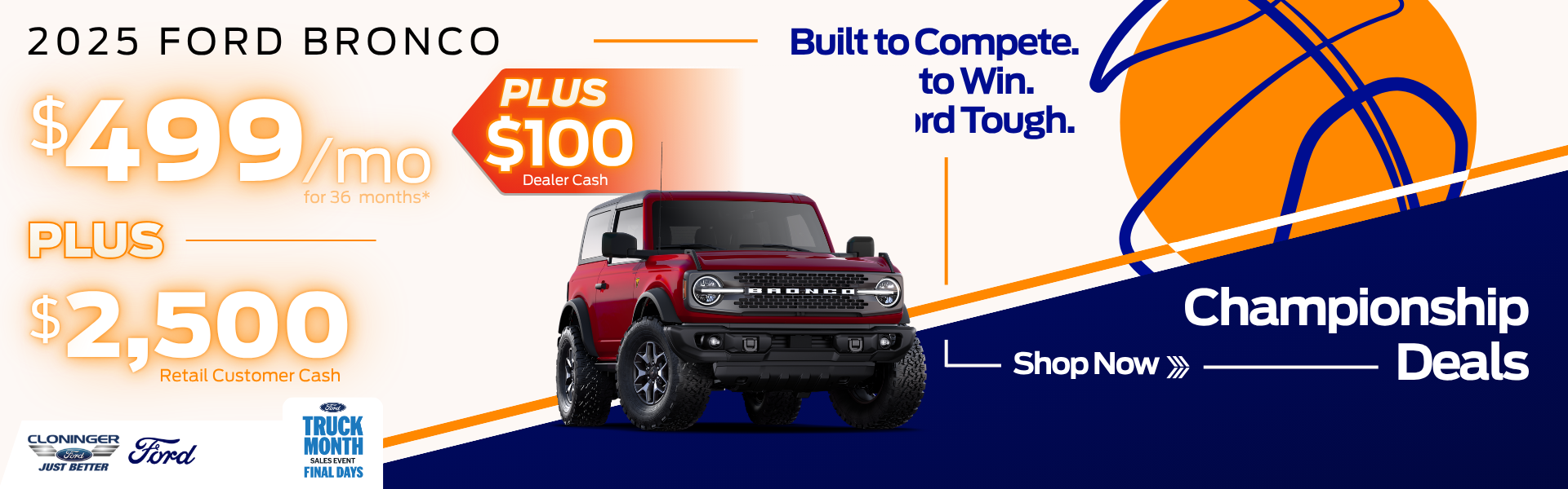 Get $499/mo for 36 mos + bonus cash on a 2025 Bronco