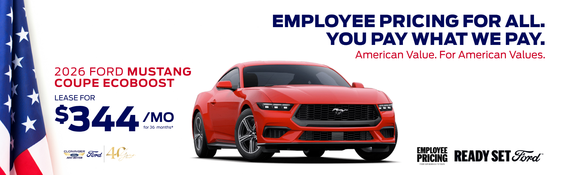 Lease 2026 Ford Mustang for $344/mo for 36 mos.
